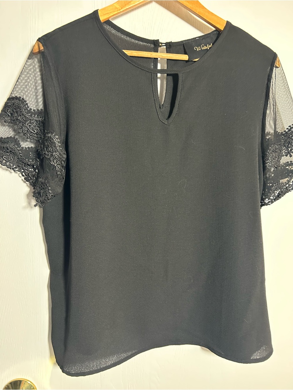 Windsor Black Lace Sleeve Keyhole Detail Blouse